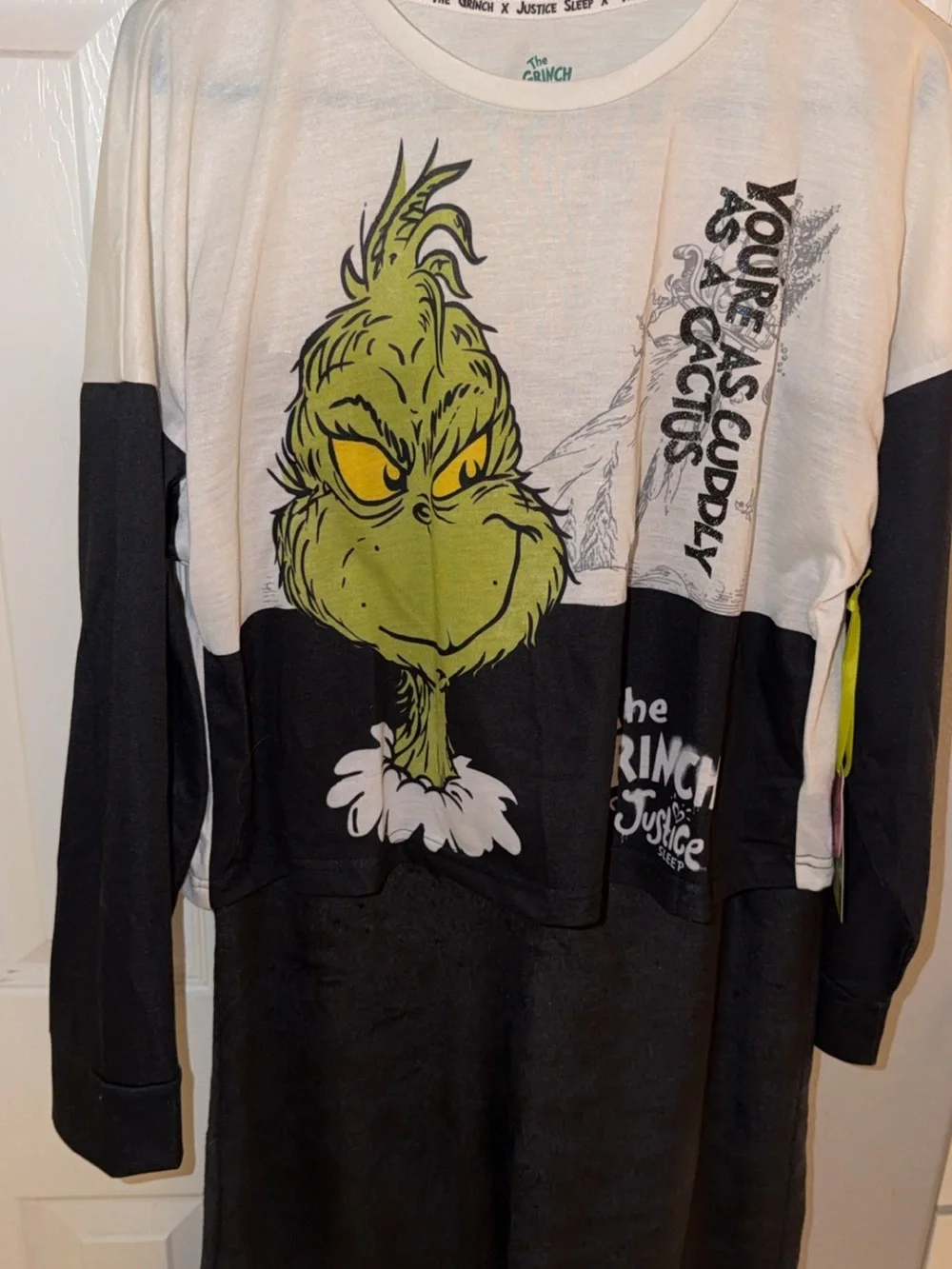 Justice Girls Grinch Pajama Set - Black, White, Green